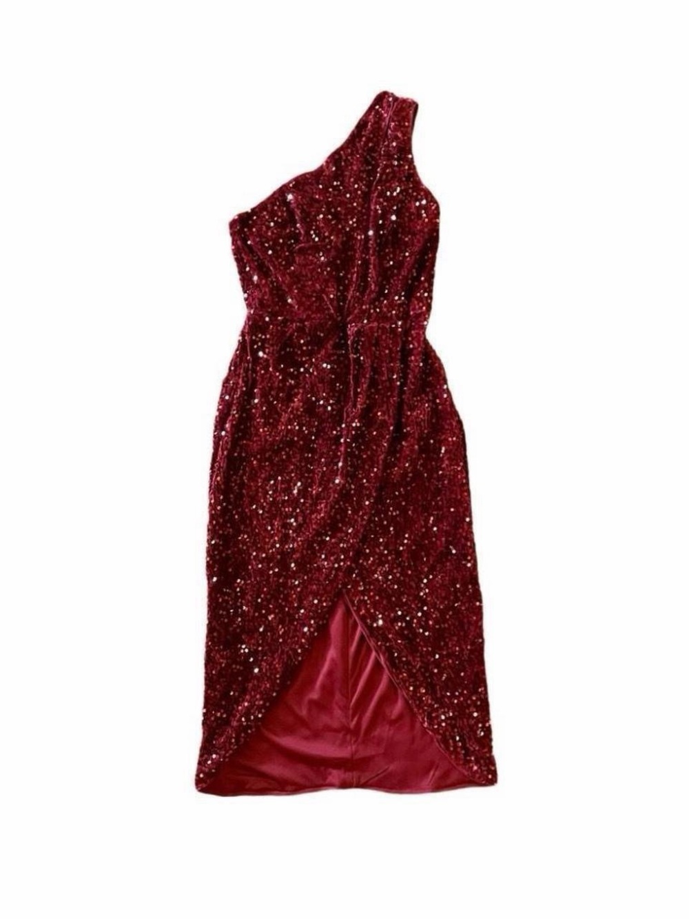 LENA NY&C Burgundy Red Sequin One Shoulder Dress XS